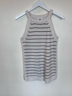 Old Navy Womens White Striped Sleeveless Round Neck Knit Pullover Sweater Large